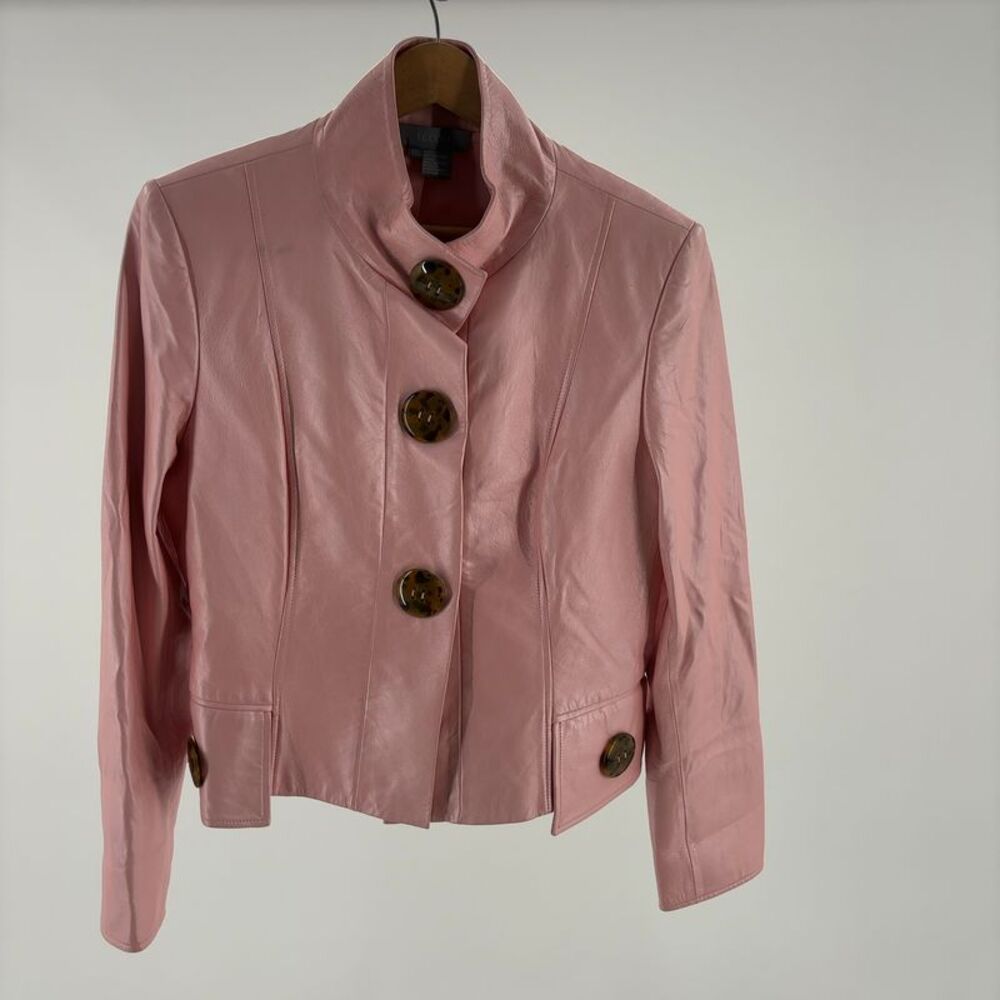Eccoci Pink Leather Button-Front Jacket